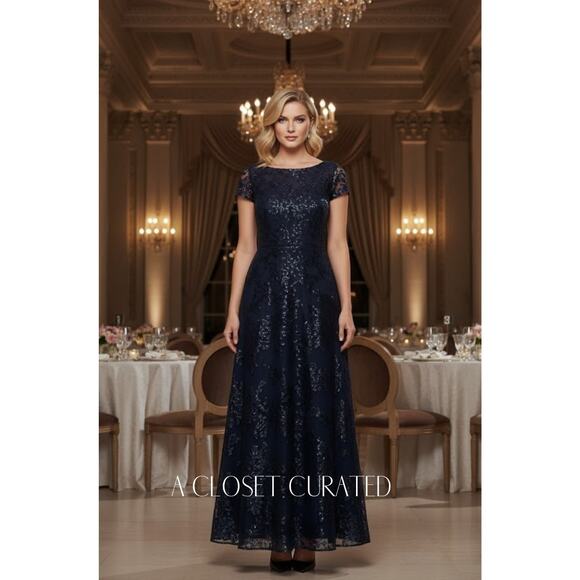 La Femme Sequin Floral Gown 6 Blue NEW - Picture 1 of 10